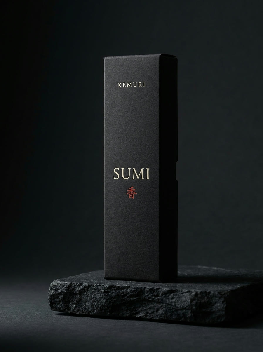 KEMURI Sumi — black incense box on slate